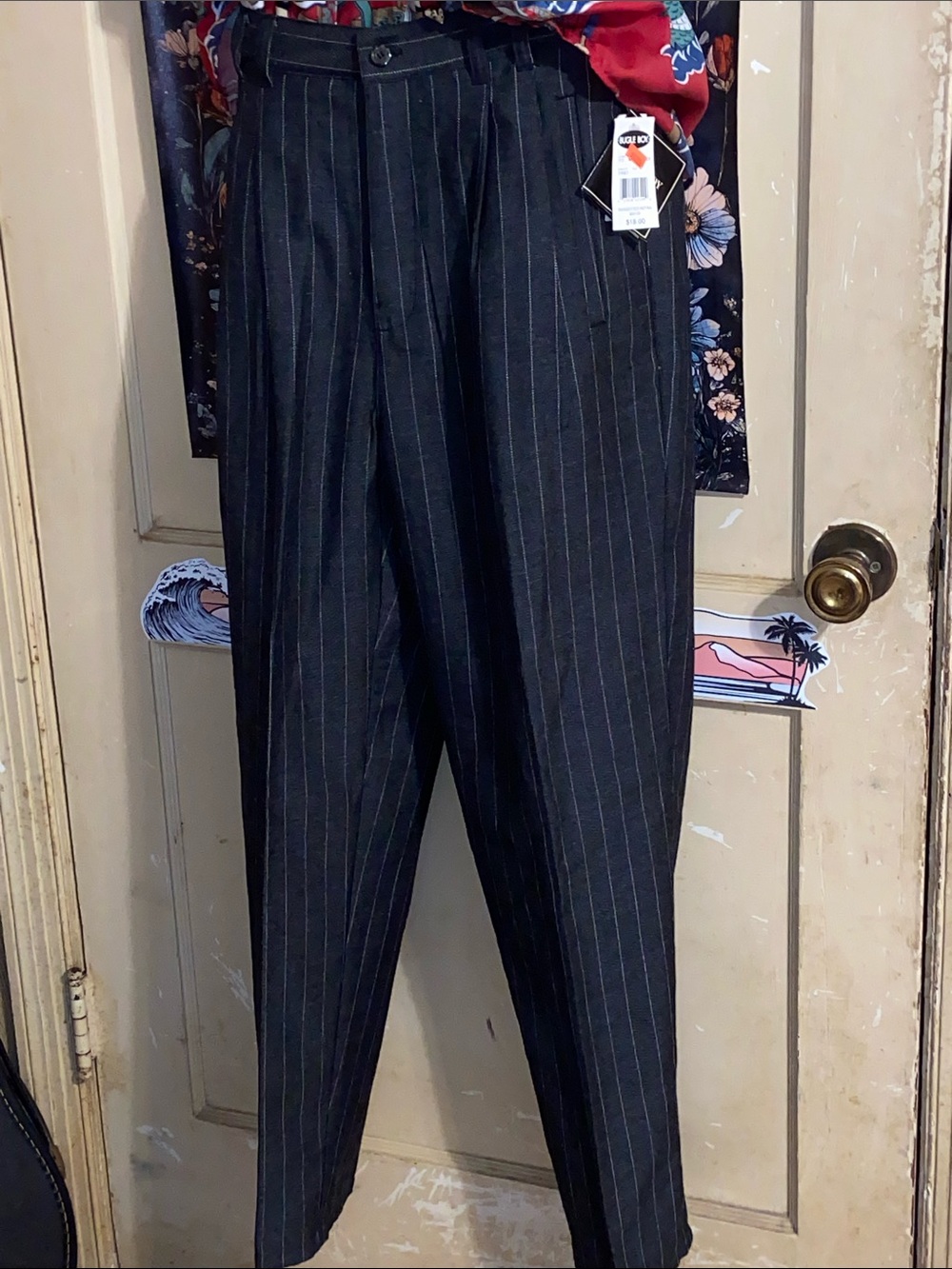 BUGLE BOY PIN STRIPED DRESS PANTS NWT Vintage Gray & White
